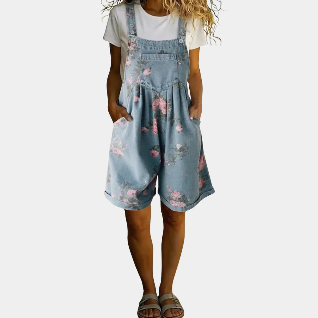Sofyan | Vintage Floral Soft Cotton Denim Adjustable-Strap Jumpsuit