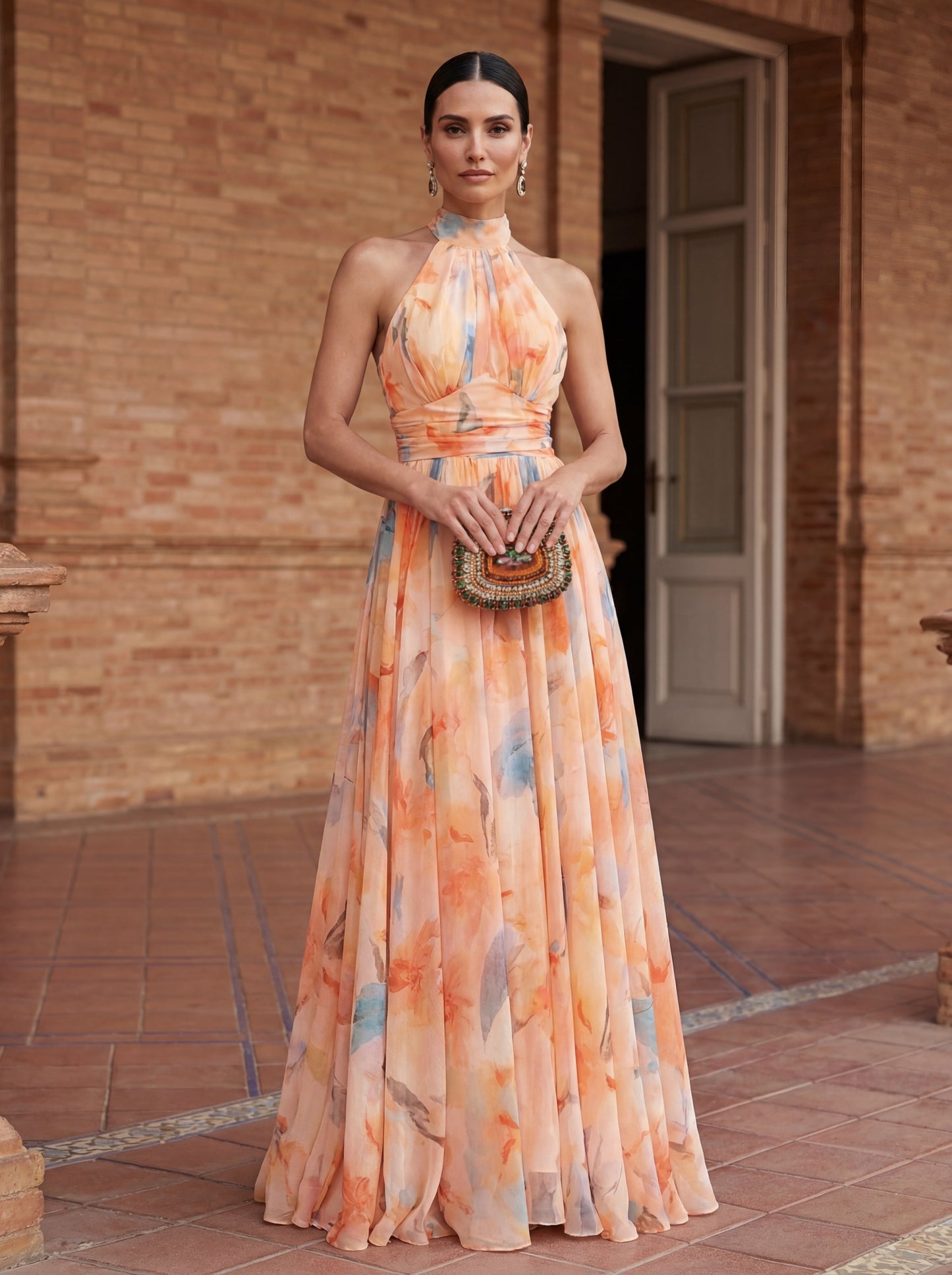Esther Watercolor Print Halter Neck Midi Dress | Norella Boutique Boston