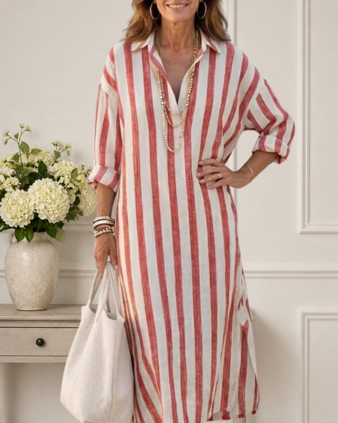Amara | Long Sleeve Striped Midi Shirt Dress