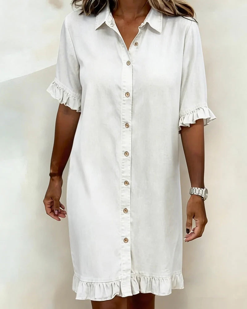 Delphine | Casual Denim Ruffle-Sleeve Button Dress