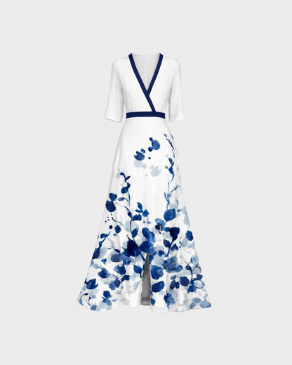 Pilar Deep V-Neck Elegant Long Maxi Dress | Norella Boutique Boston