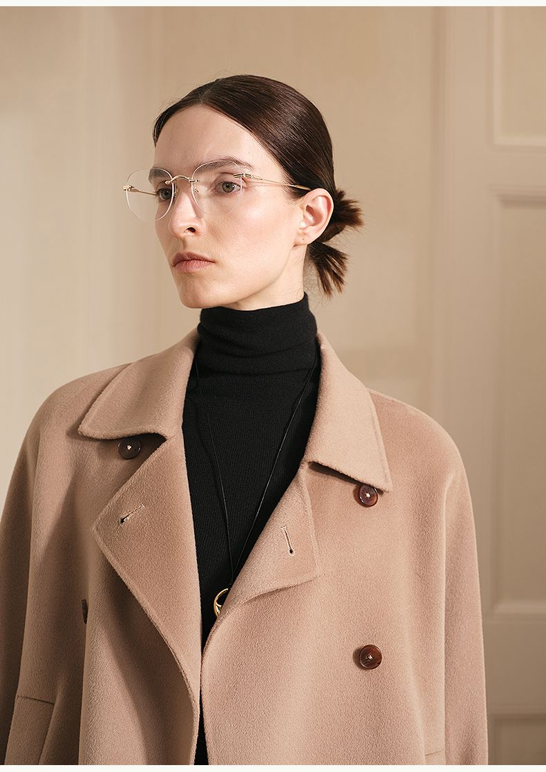 Isabella | Double-Breasted Merino Wool Coat | Mid-Thigh Coat with Notch Lapels & Horn Buttons