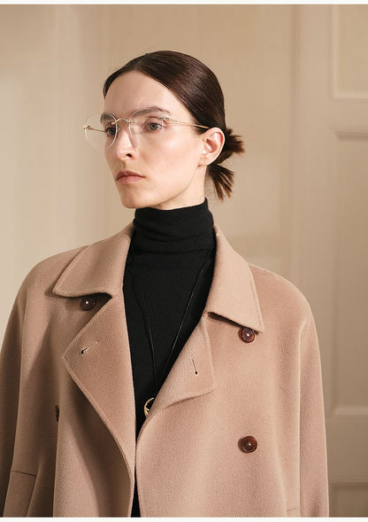 Isabella | Double-Breasted Merino Wool Coat | Mid-Thigh Coat with Notch Lapels & Horn Buttons