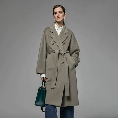 Carol Double-Breasted Wool Coat - Elephant Gray Long