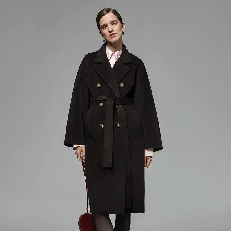 Carol Double-Breasted Wool Coat - Black Long