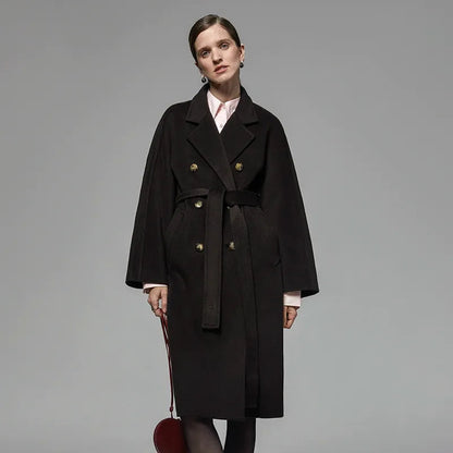 Carol Double-Breasted Wool Coat - Black Long