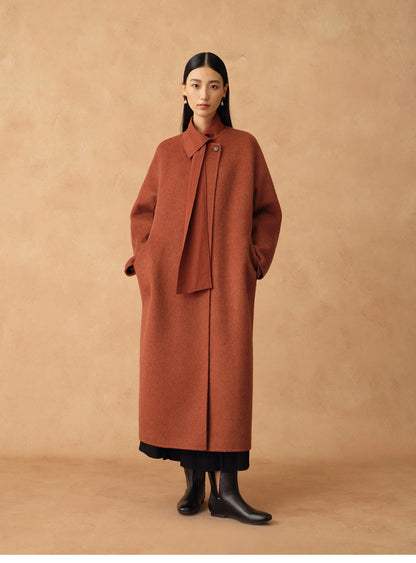 Colette | Detachable Scarf-Collar Wool Coat | Belted Long Coat in Double-Faced Merino & Camel Down