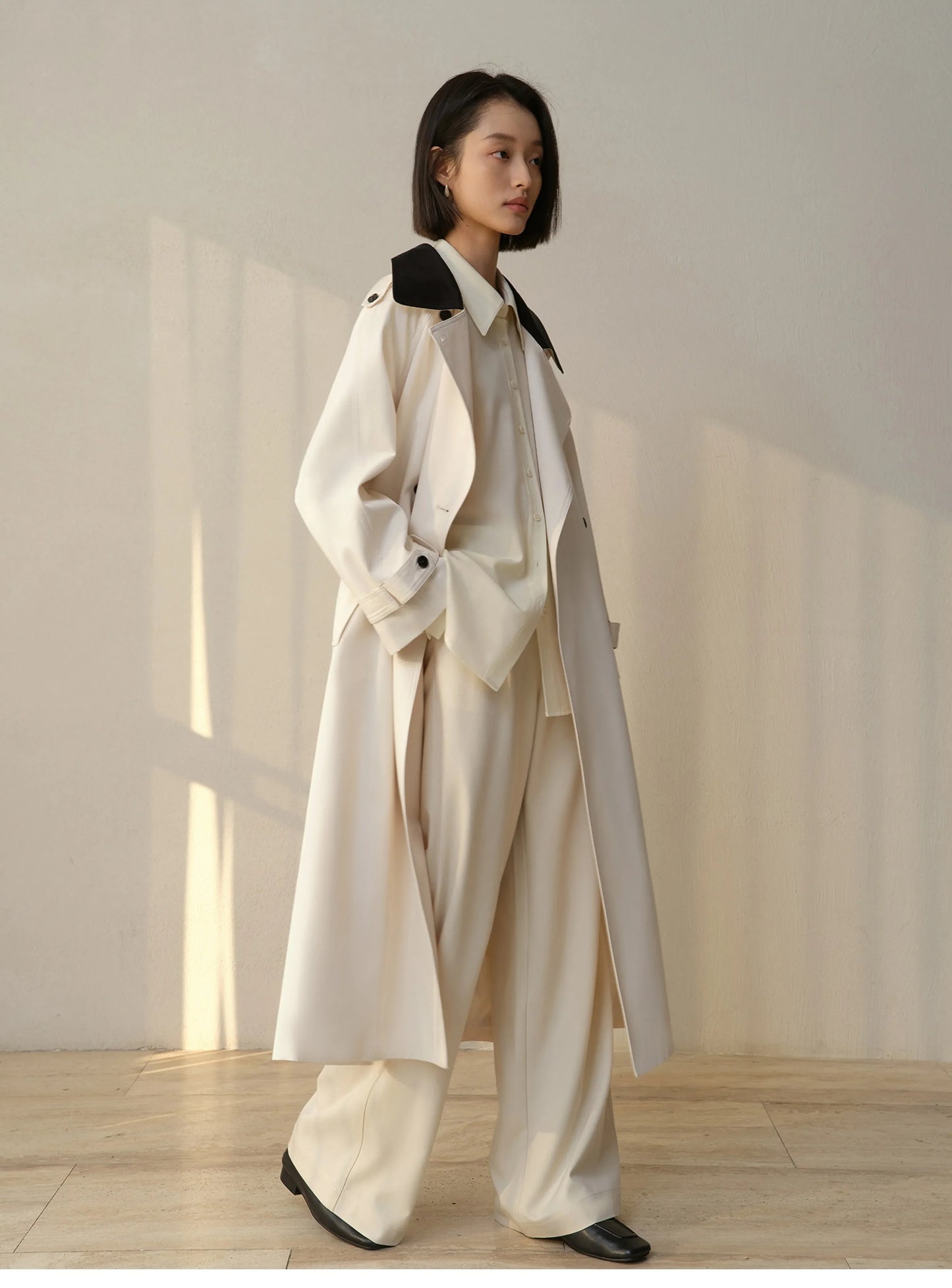Claudette Contrast Collar Trench Coat - Full Length