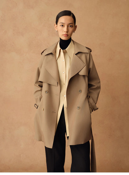 Marguerite Mid-Length Belted Trench Coat - Gray Green