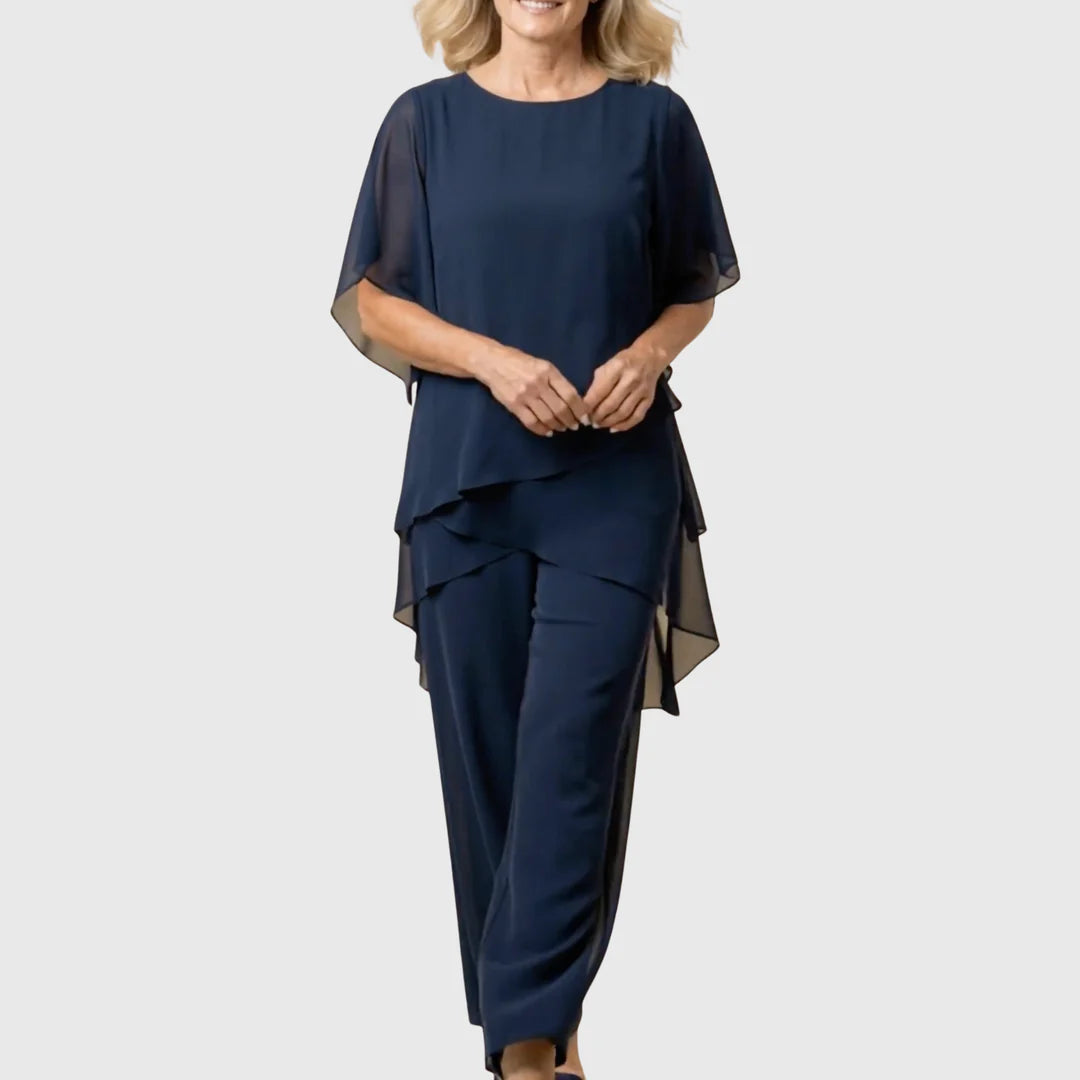 Lavinia | Draping Asymmetric Top & Palazzo Pants Set