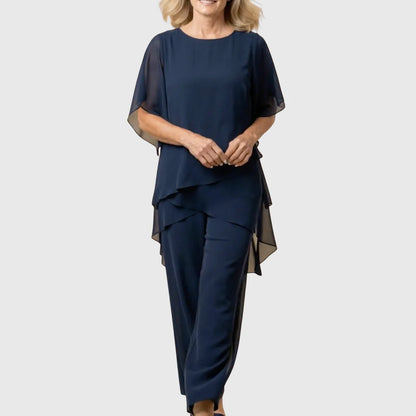 Lavinia | Draping Asymmetric Top & Palazzo Pants Set