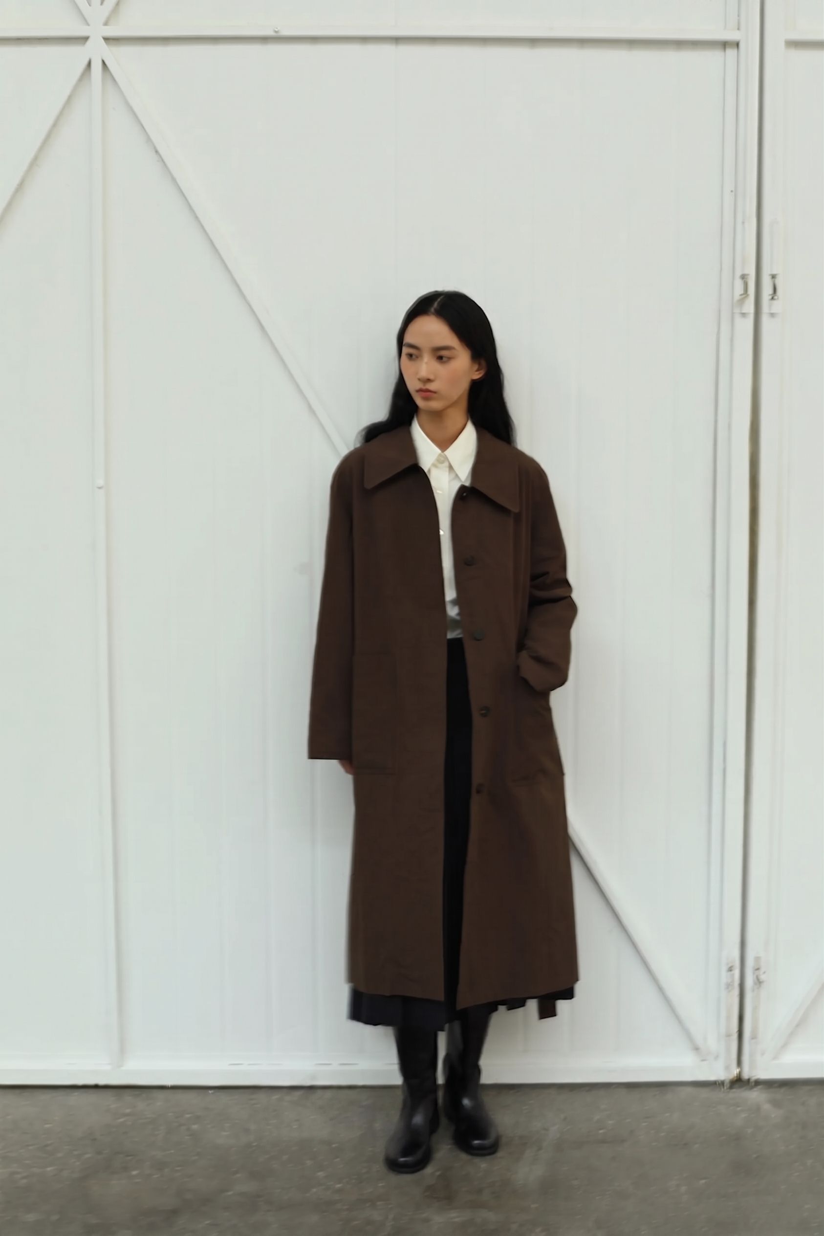 Laure Belted Long Coat - Brown