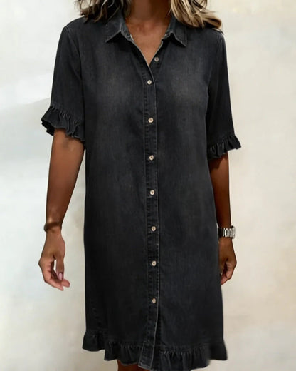 Delphine | Casual Denim Ruffle-Sleeve Button Dress