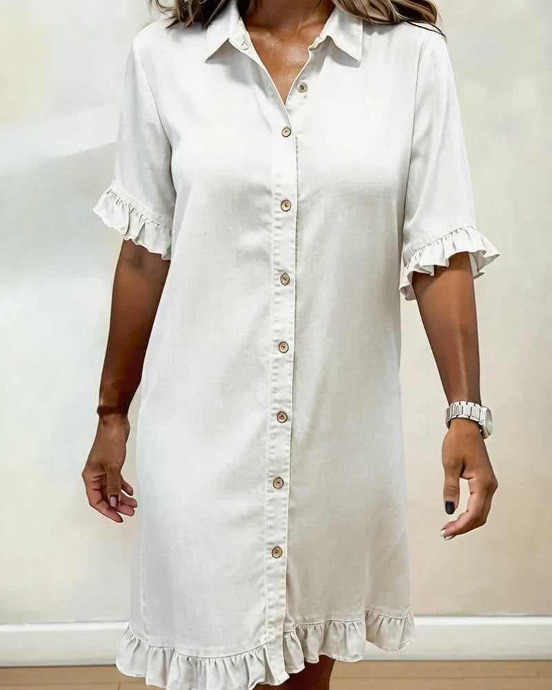 Delphine | Casual Denim Ruffle-Sleeve Button Dress