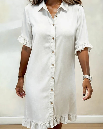 Delphine | Casual Denim Ruffle-Sleeve Button Dress