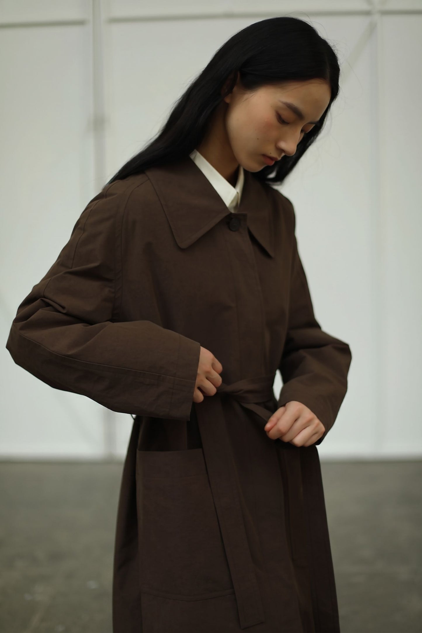 Laure Belted Long Coat - Brown
