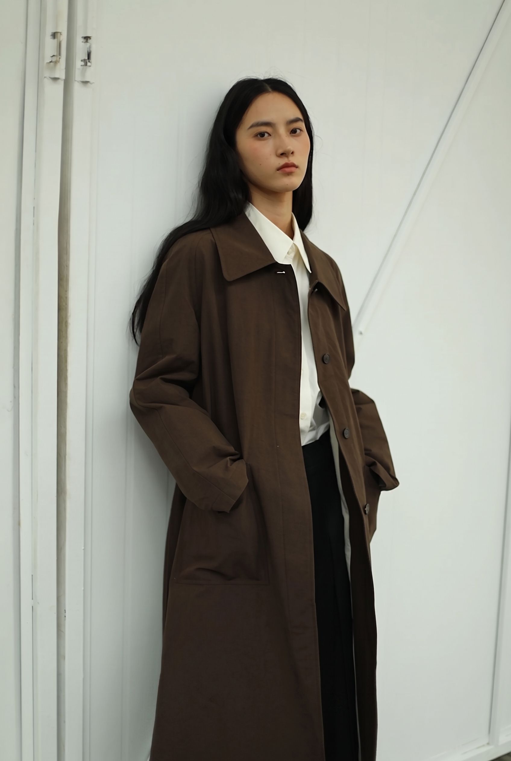 Laure Belted Long Coat - Brown