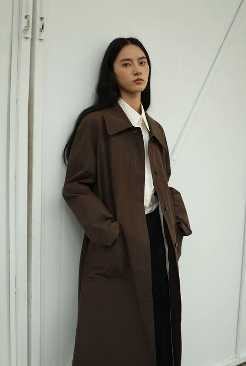 Laure Belted Long Coat - Brown