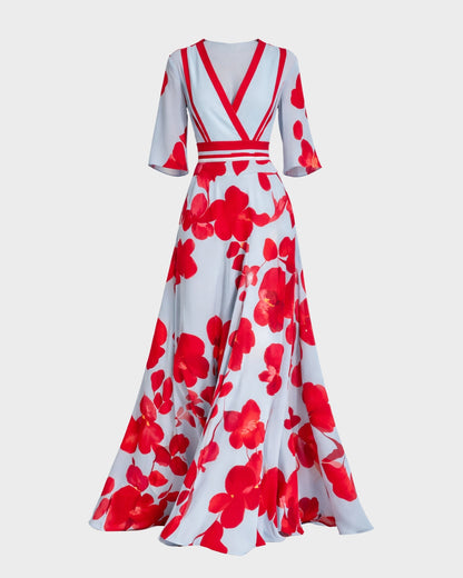 Pilar Deep V-Neck Elegant Long Maxi Dress | Norella Boutique Boston
