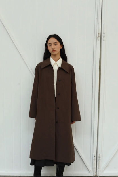 Laure Belted Long Coat - Brown