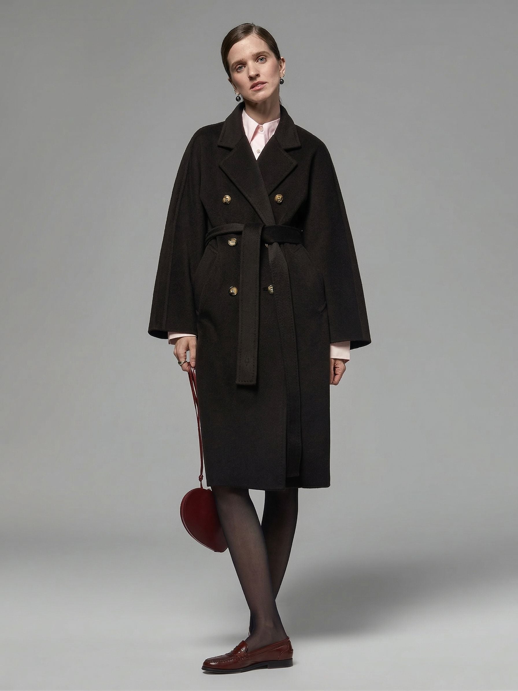 Carol Double-Breasted Wool Coat - Black Long Detail