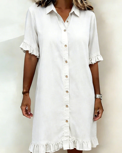 Delphine | Casual Denim Ruffle-Sleeve Button Dress