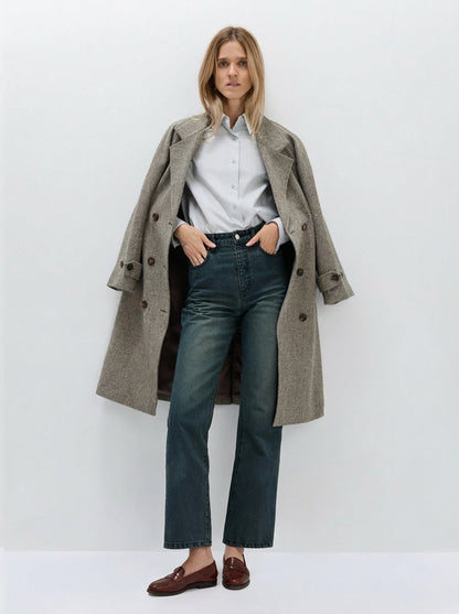 Rosalie Herringbone Double-Breasted Coat