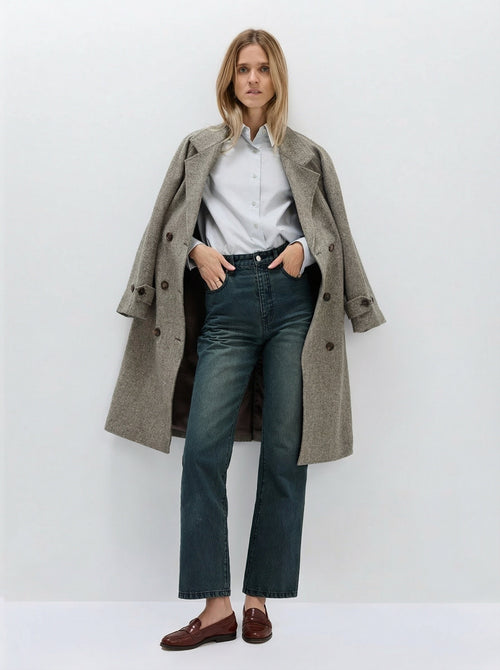 Rosalie Herringbone Double-Breasted Coat