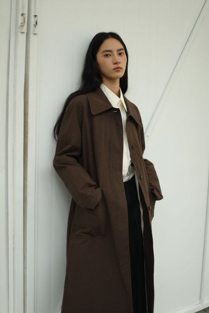 Laure Belted Long Coat - Brown