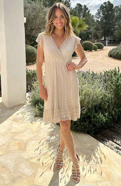 Bohemian Lace Beige Dress - Full Length