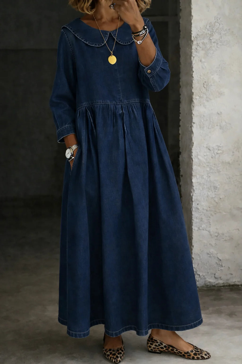 Thea | Peter Pan Collar Relaxed Denim Dress
