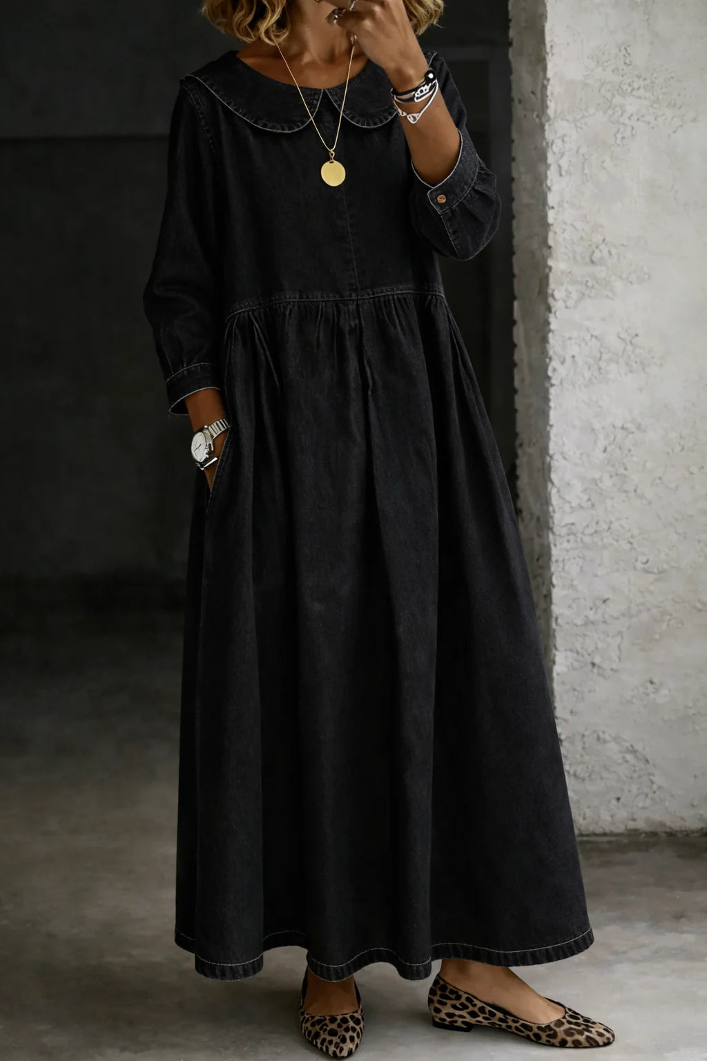 Thea | Peter Pan Collar Relaxed Denim Dress