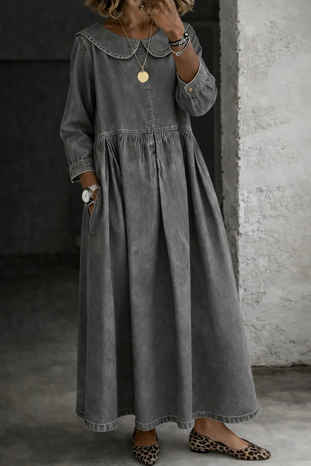 Thea | Peter Pan Collar Relaxed Denim Dress