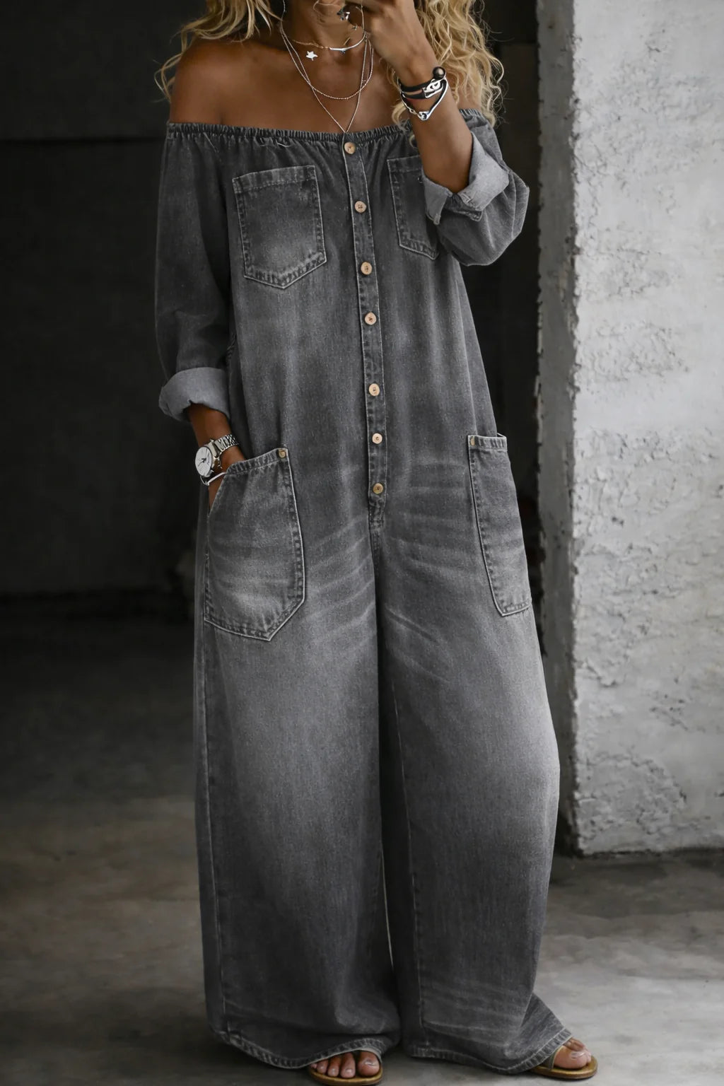 Elspeth | Long Sleeve Round Neck Denim Dress