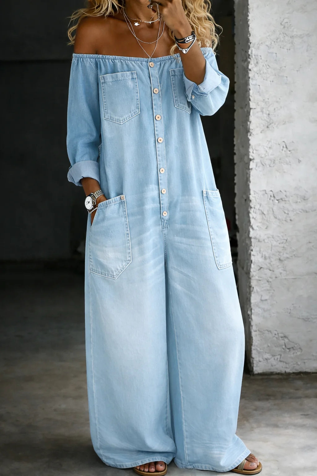 Elspeth | Long Sleeve Round Neck Denim Dress