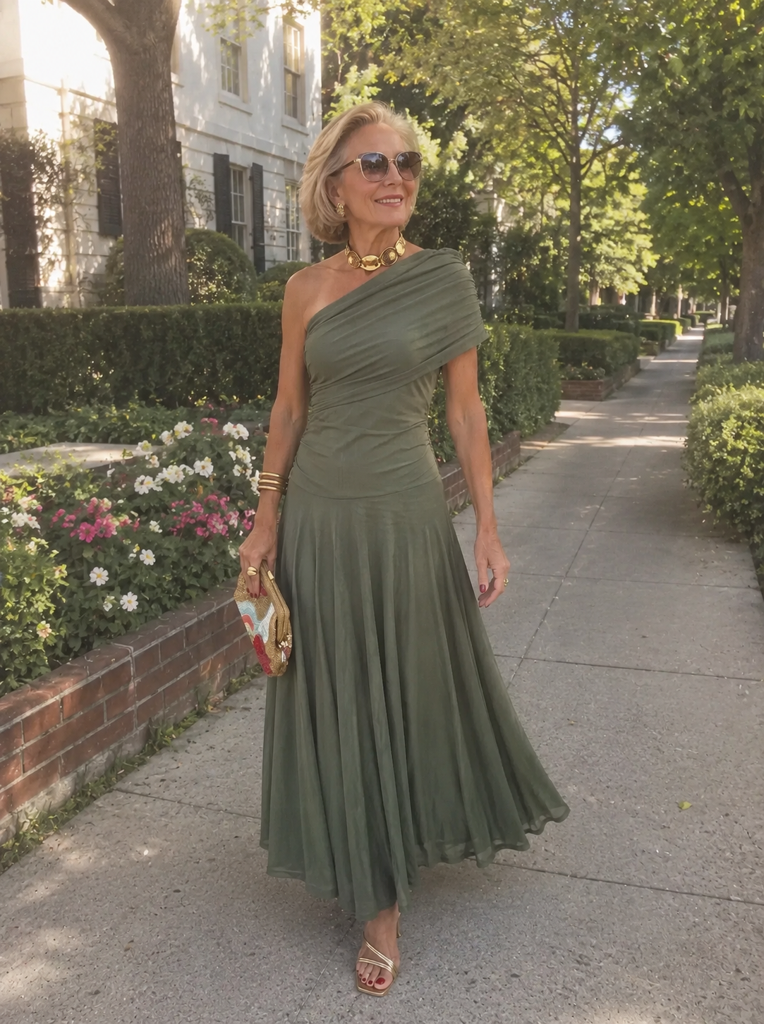 Toledo Asymmetric One-Shoulder Flowy Midi Dress | Norella Boutique Boston