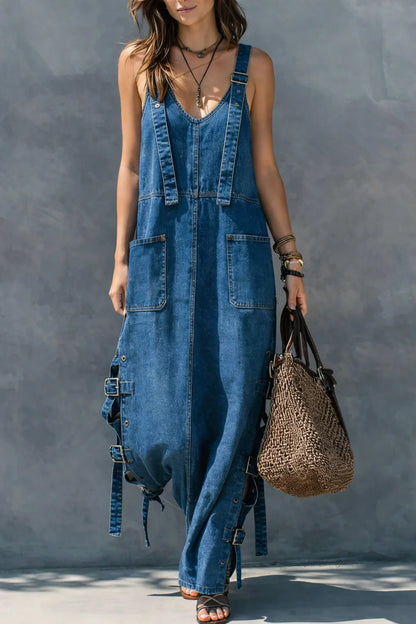 Corinna | Elastic Waist Peter Pan Collar Denim Jumpsuit