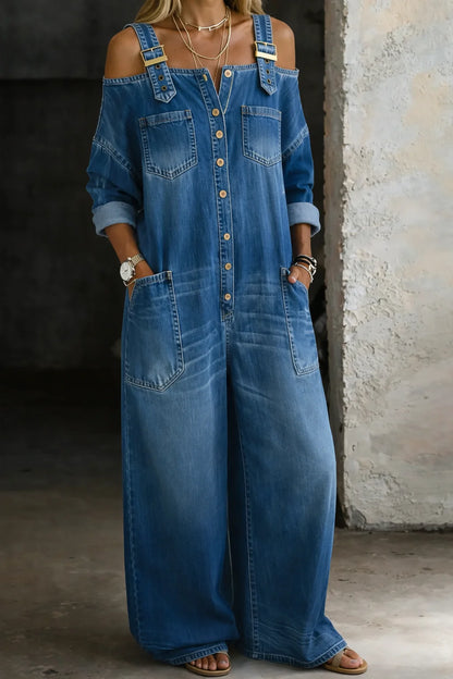 Camille | Off-Shoulder Square Neck Denim Dress