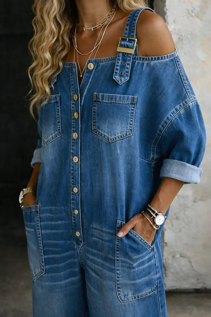 Camille | Off-Shoulder Square Neck Denim Dress