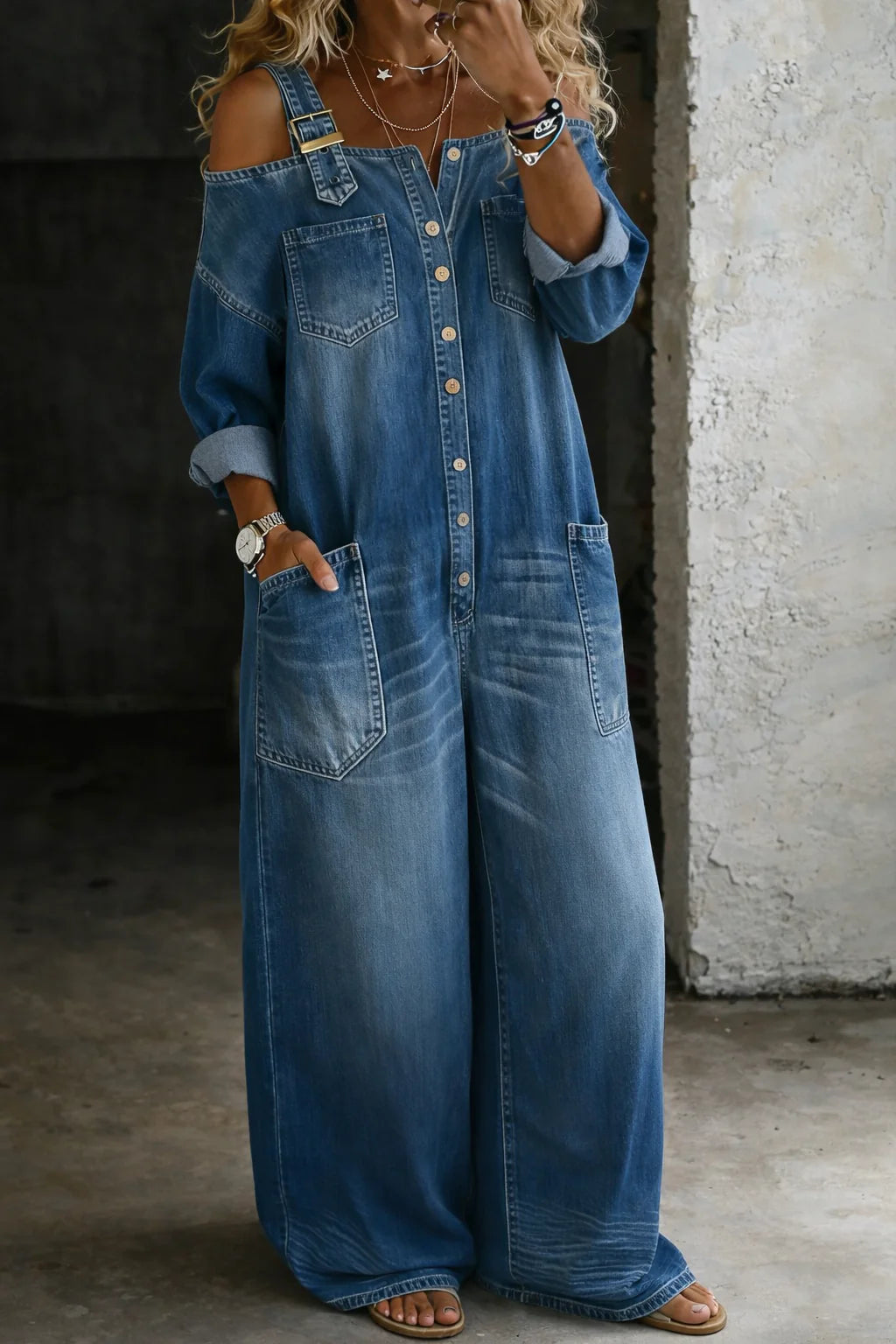 Camille | Off-Shoulder Square Neck Denim Dress
