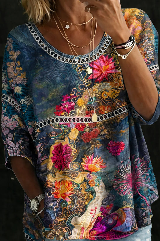 Cordelia | Vintage Floral Denim Long Sleeve Blouse