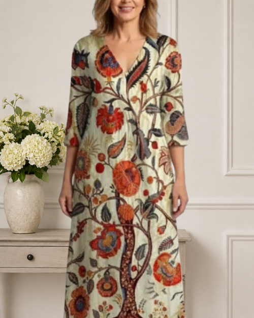 Corlanda | V Neck Long Sleeve Floral Midi Dress