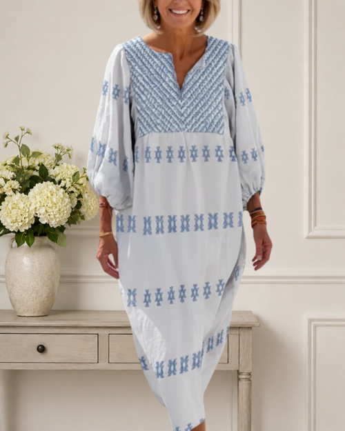 Evalyn | V Neck Long Sleeve Embroidered Maxi Dress