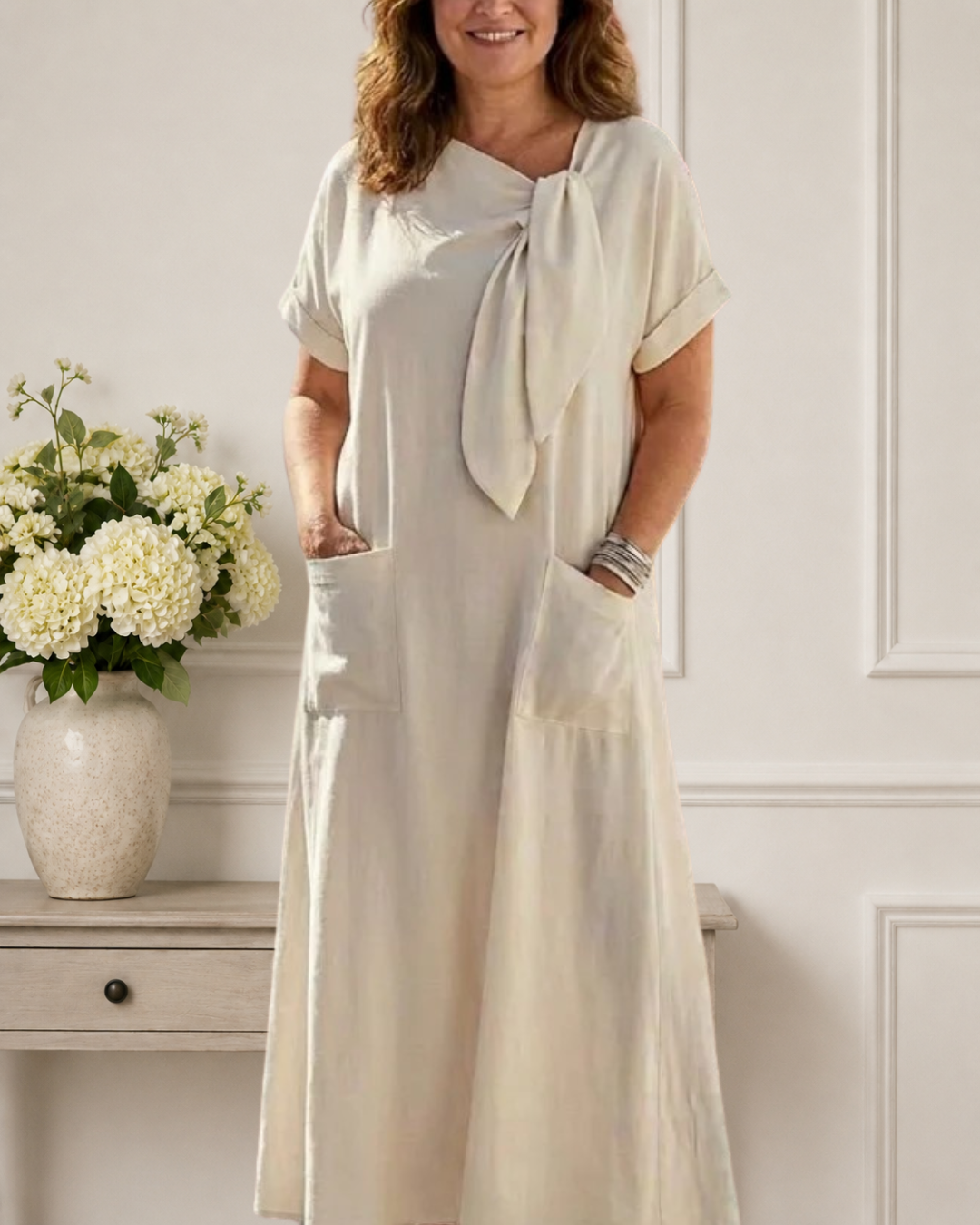 Arabella | Round Neck Short Sleeve Pocket Maxi Dress