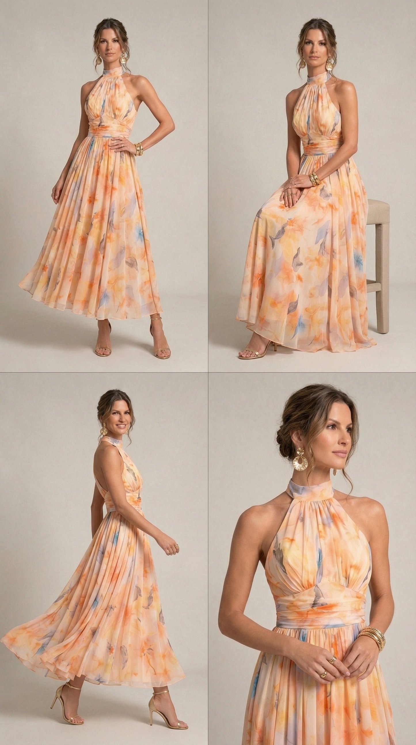 Esther Watercolor Print Halter Neck Midi Dress | Norella Boutique Boston