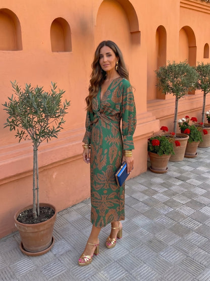 Silvia Artistic Print V-Neck Long Sleeve Midi Dress | Norella Boutique Boston