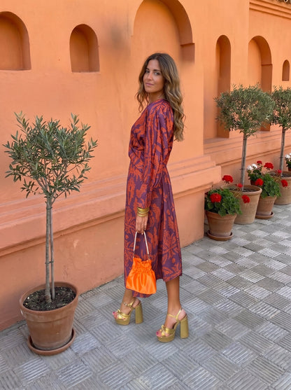 Silvia Artistic Print V-Neck Long Sleeve Midi Dress | Norella Boutique Boston