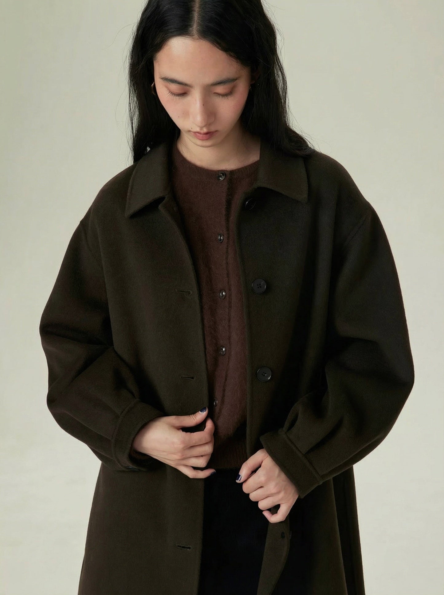 Odette Single-Breasted Long Coat Olive