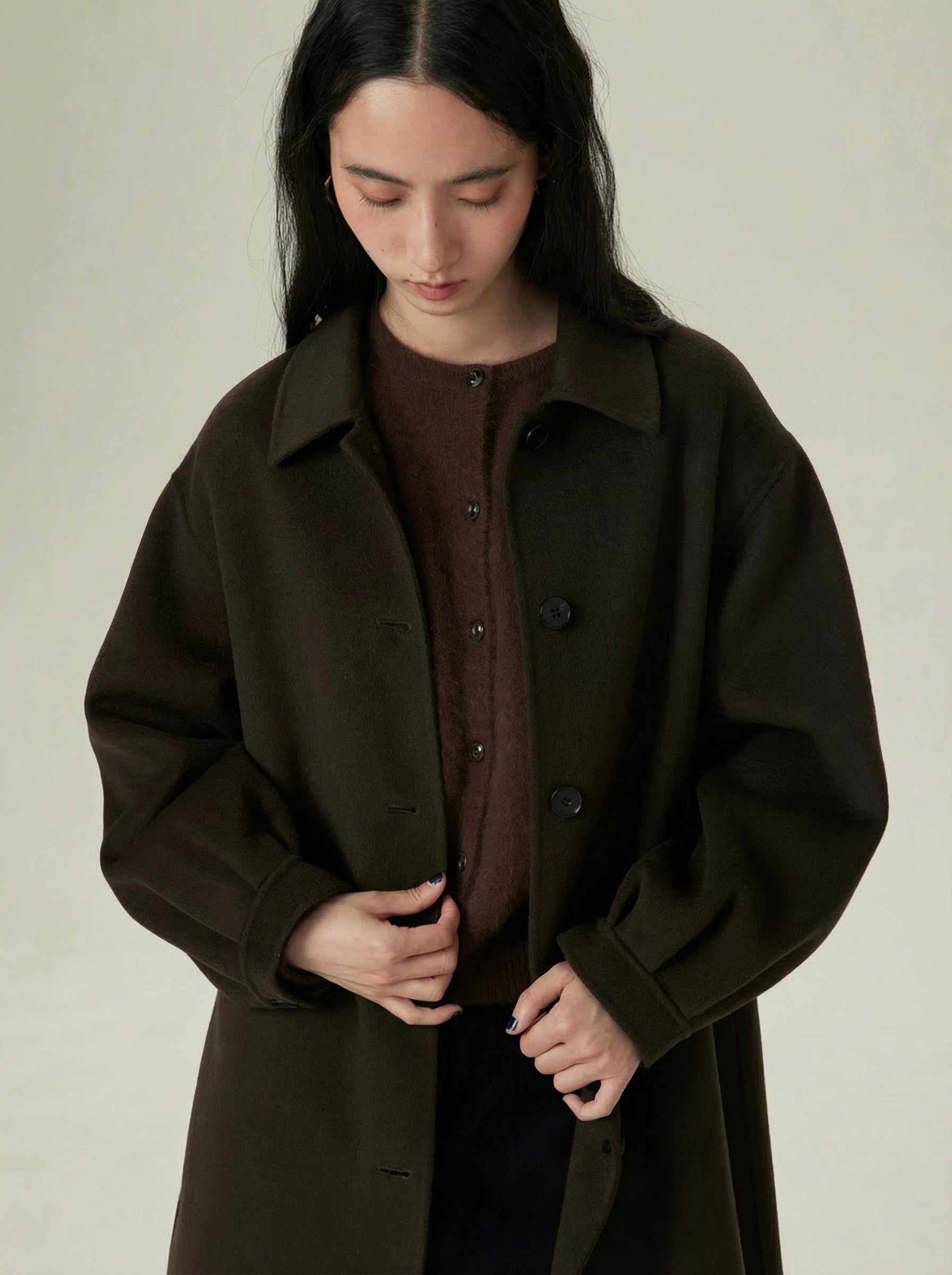 Odette Single-Breasted Long Coat Olive