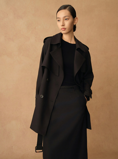Marguerite Mid-Length Belted Trench Coat - Black